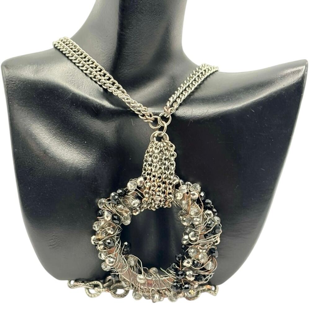 Silver Wrapped Beaded Circular Necklace